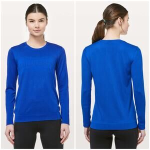 Lululemon Breeze By Long Sleeve Jet Stream Blue 12 Mesh NEW Gym Run Workout